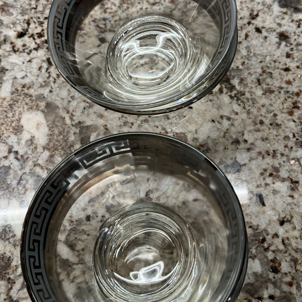 Vintage Clear Glass Bowls with Greek Key Design